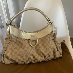 Gucci gold D ring canvas hobo 189833